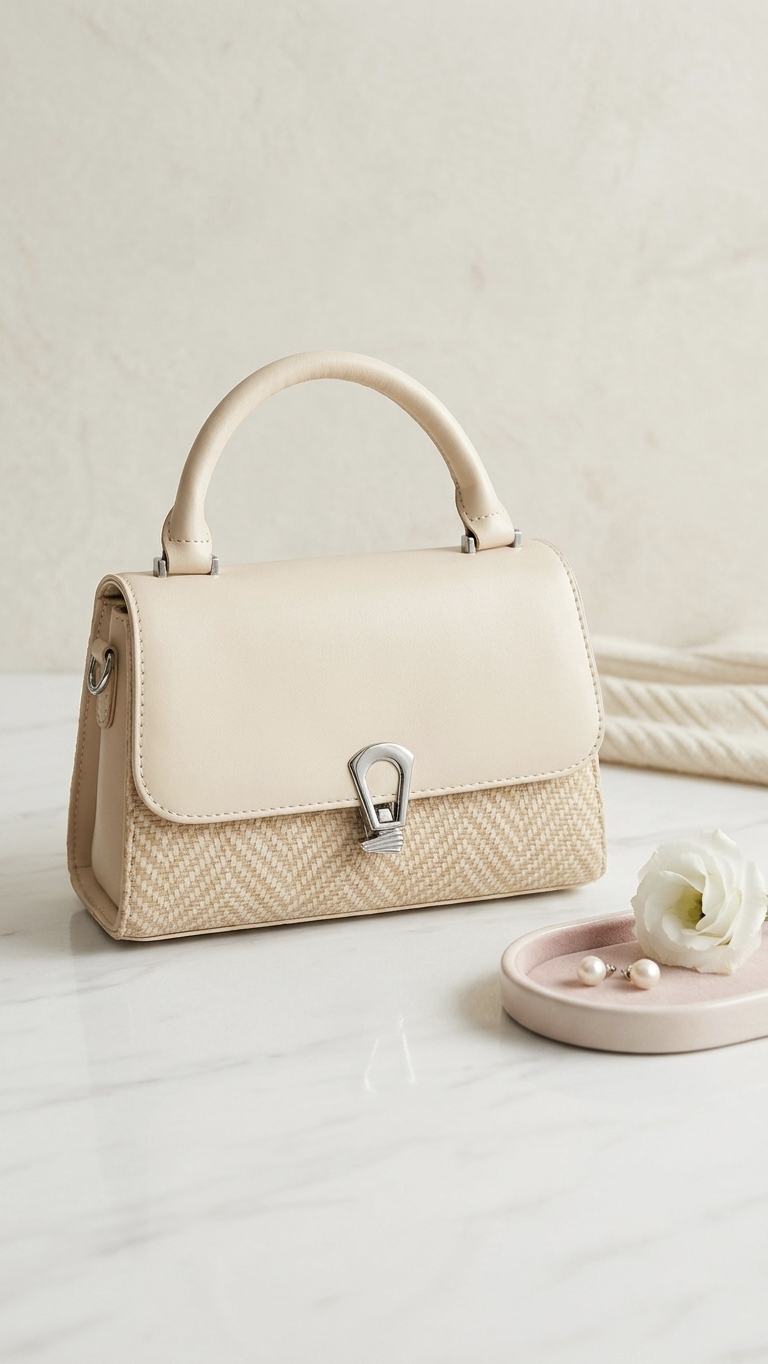 Ref 1005-✨ Bolso Minimalista en Cuero y Tejido Natural – Elegancia Artesanal