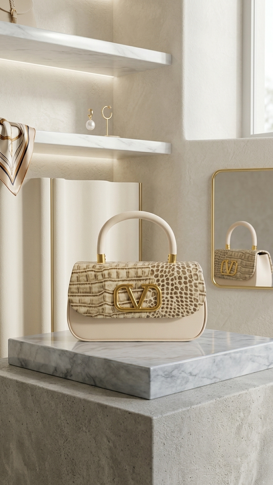 Ref 1007-✨  Bolso Elegante con Tapa Grabada y Herraje V – Luxury Edition
