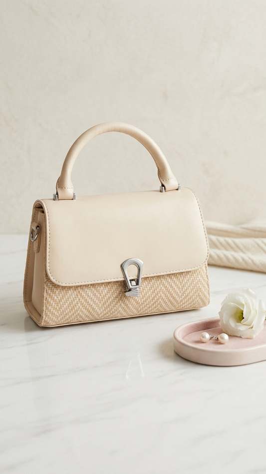 Ref 1005-✨ Bolso Minimalista en Cuero y Tejido Natural – Elegancia Artesanal