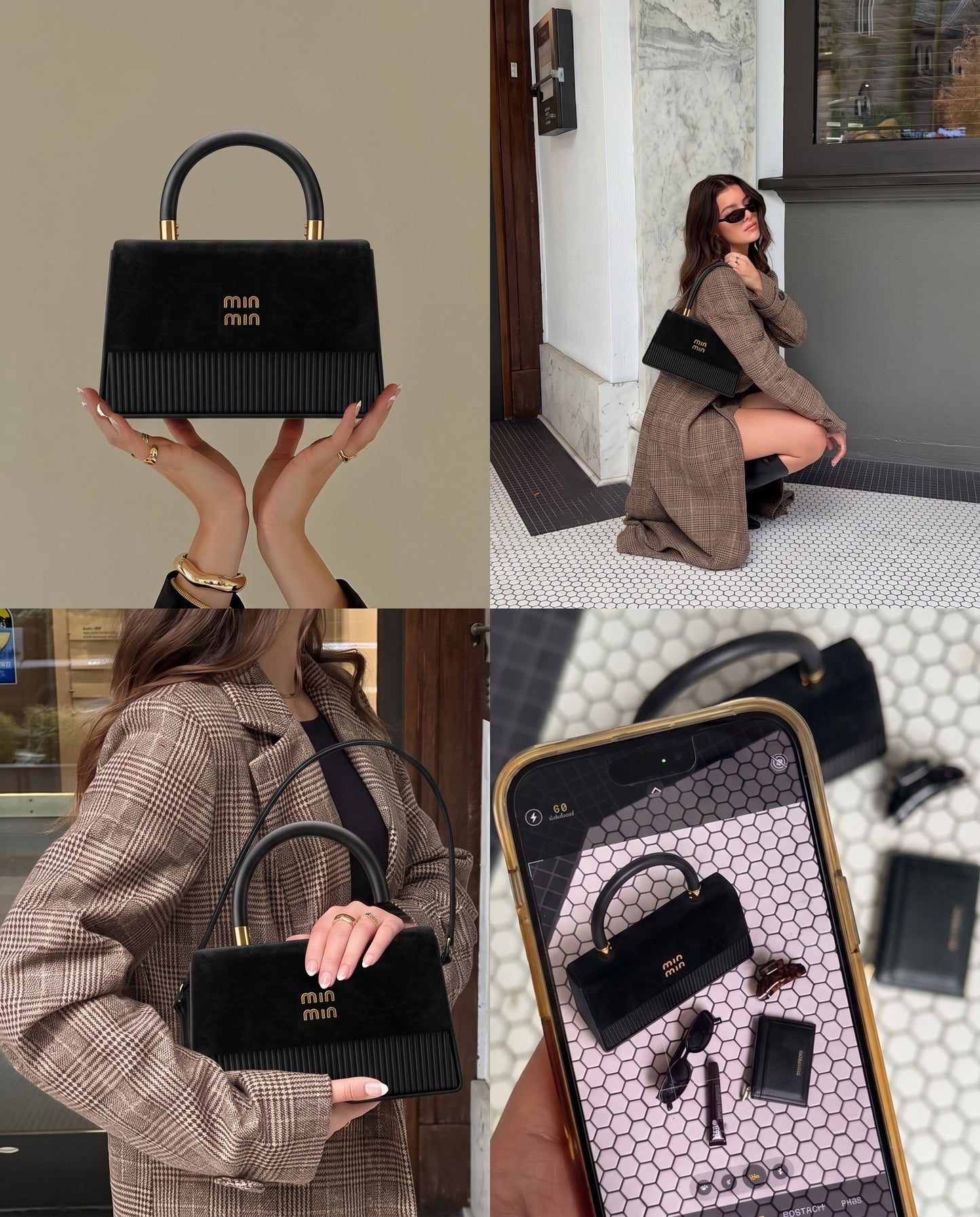 Ref 1001-✨ Bolso Min en Cuero y Gamuza – Elegancia Versátil 👜